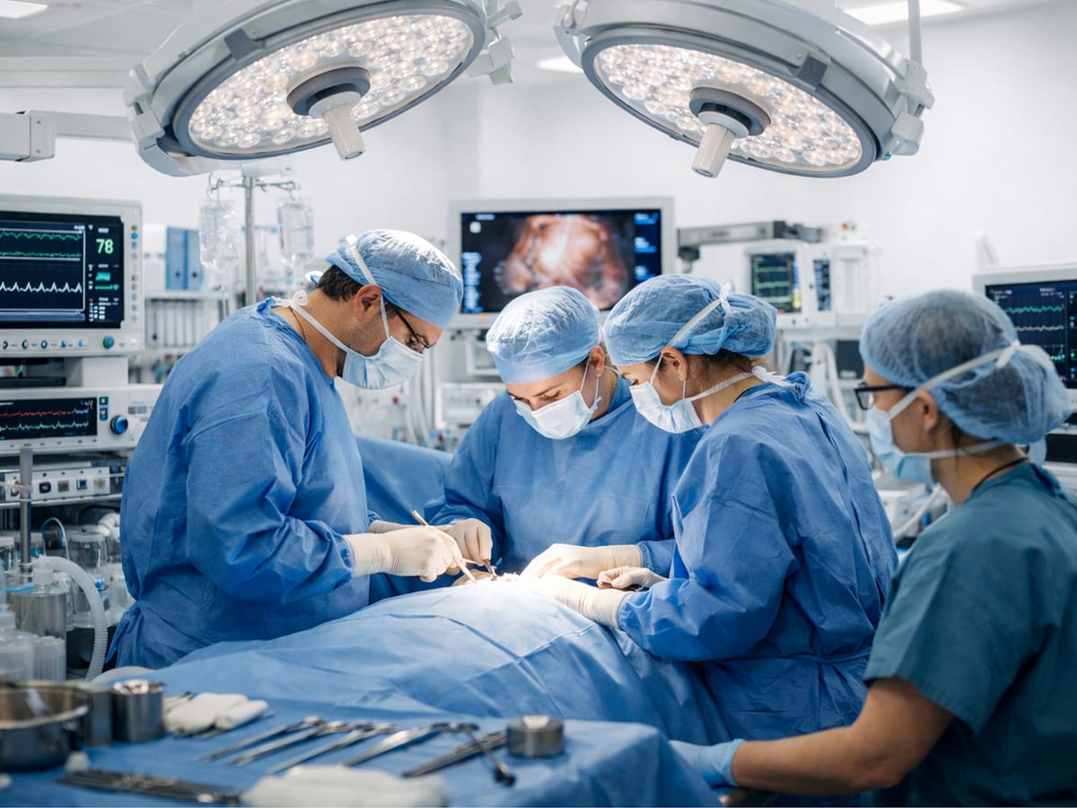 Surgical team at work in a modern operating room