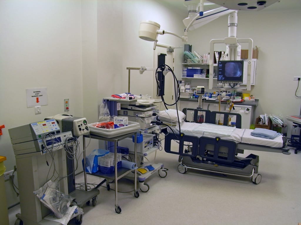 GI endoscopy suite with tower and procedure table