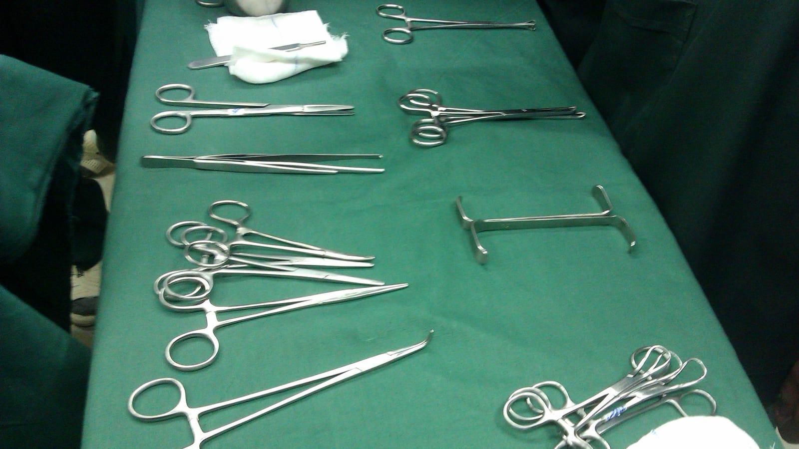 General surgery instrument set on a back table