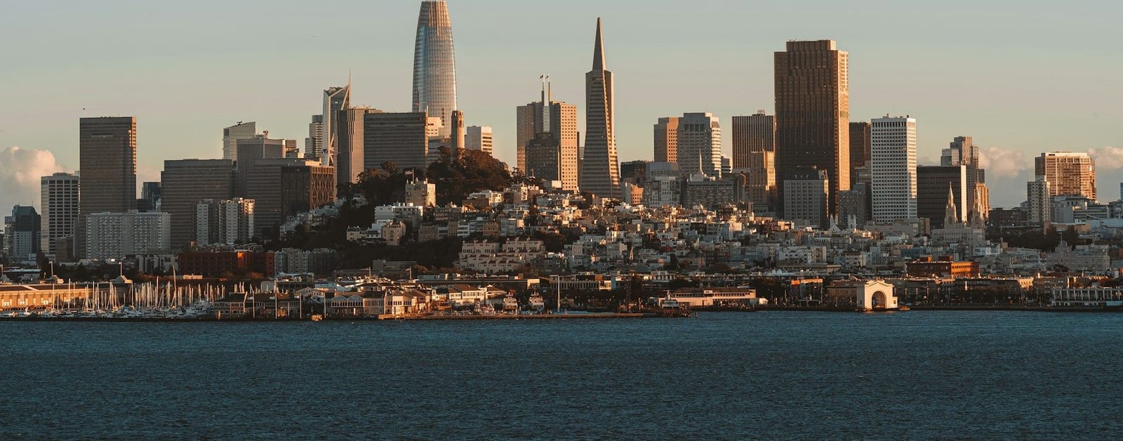 San Francisco skyline across the bay, with the Salesforce Tower and Transamerica Pyramid