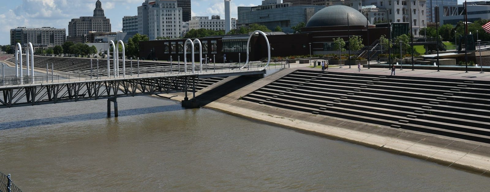 Downtown Baton Rouge riverfront with the Old Louisiana State Capitol and planetarium dome