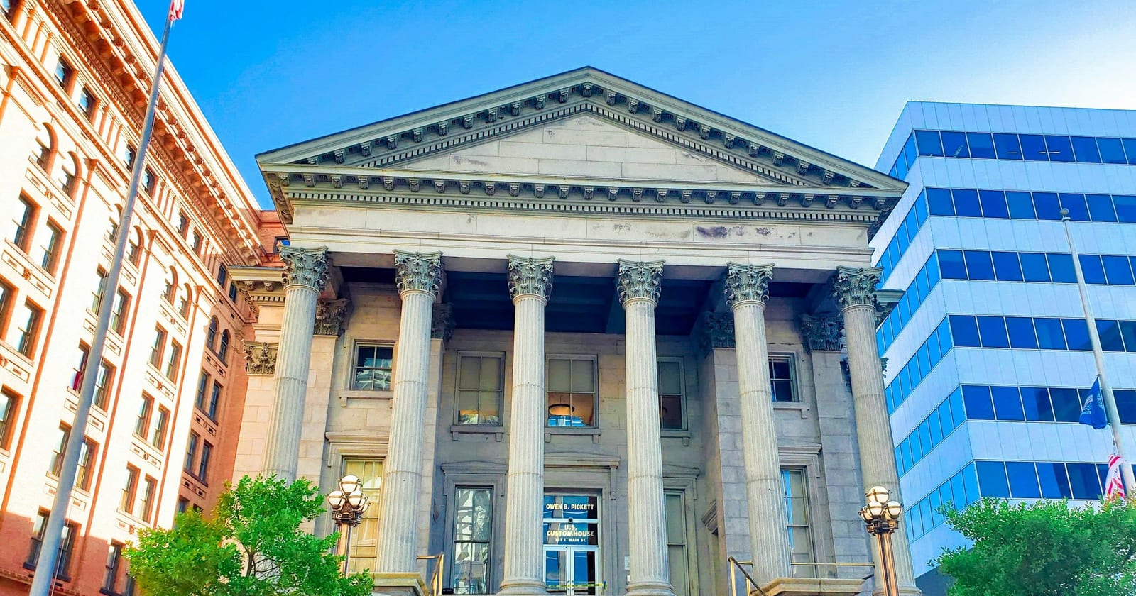 Portico of the U.S. Custom House in downtown Norfolk, Virginia